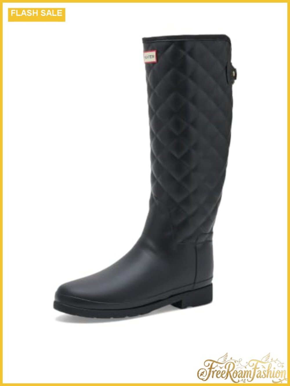 Waterproof Knee-High Quilted Rain Boots Buckle Closure Tall Boot